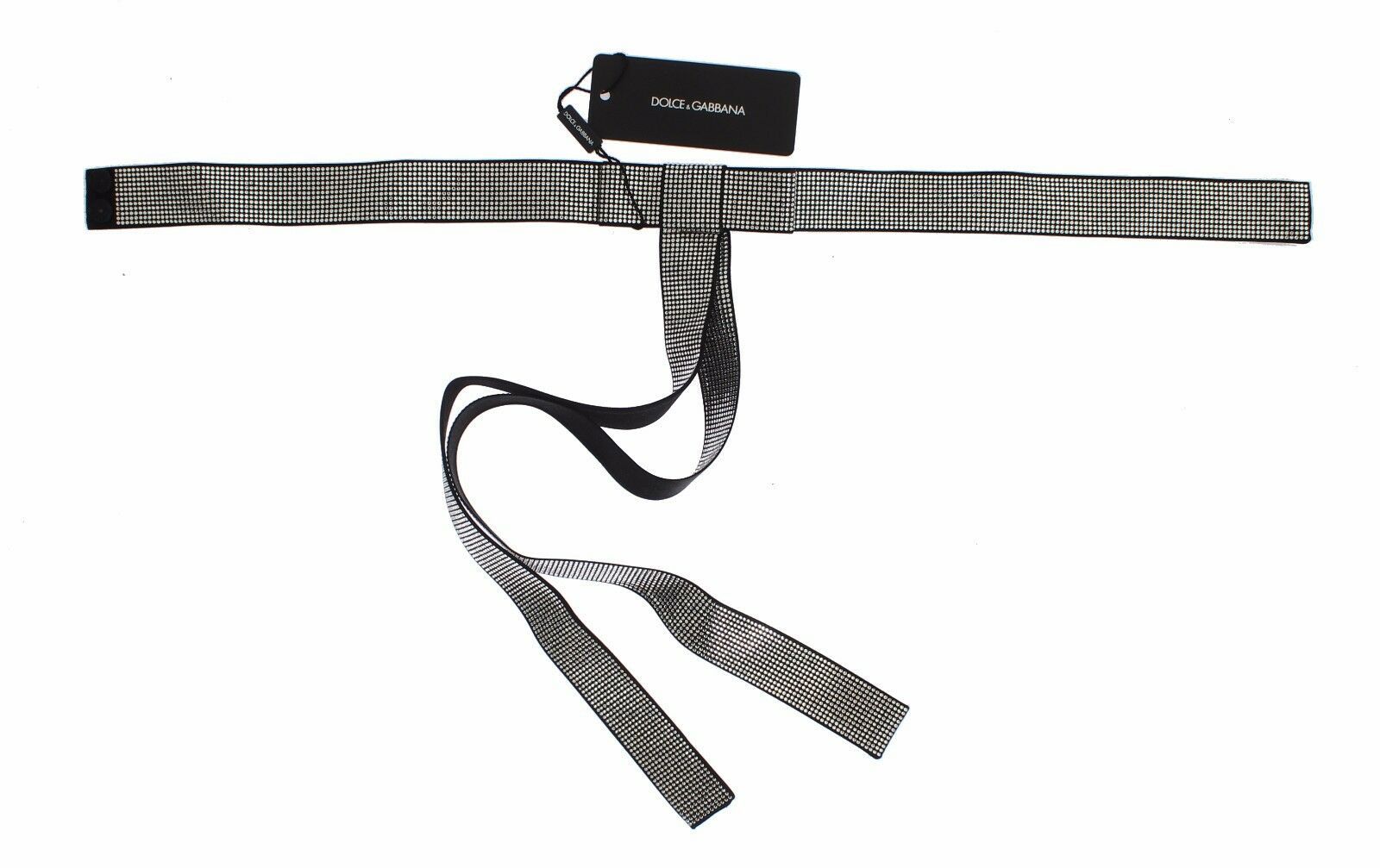 Dolce & Gabbana Black Silk Belt with Clear Crystal Waist Bow