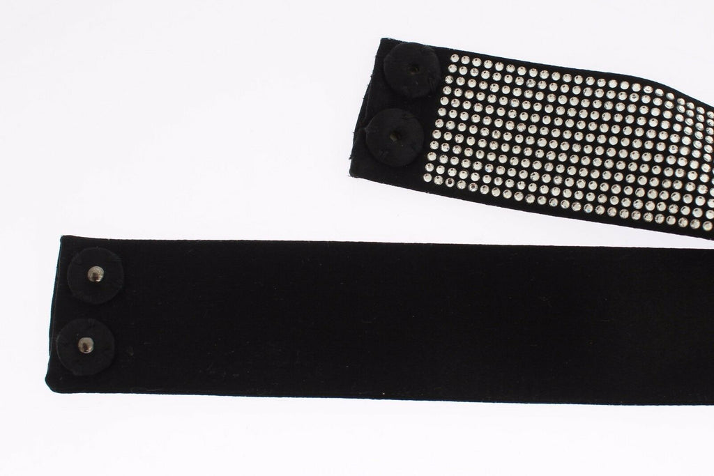 Dolce & Gabbana Black Silk Belt with Clear Crystal Waist Bow