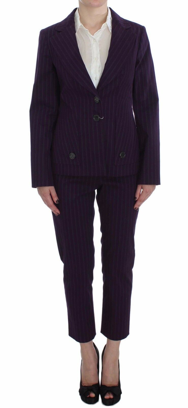 BENCIVENGA Lila gestreifter Stretch-Mantel Blazer Hose Anzug