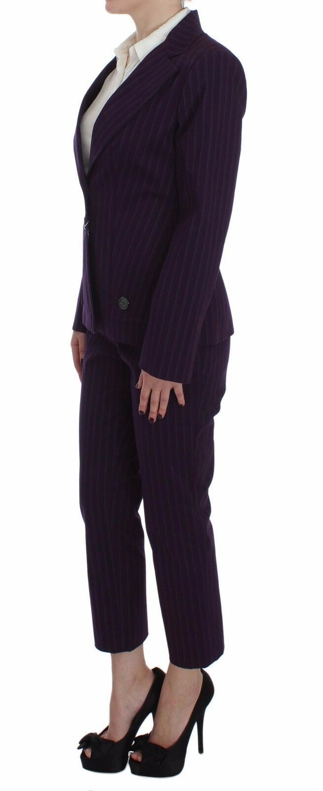 BENCIVENGA Lila gestreifter Stretch-Mantel Blazer Hose Anzug