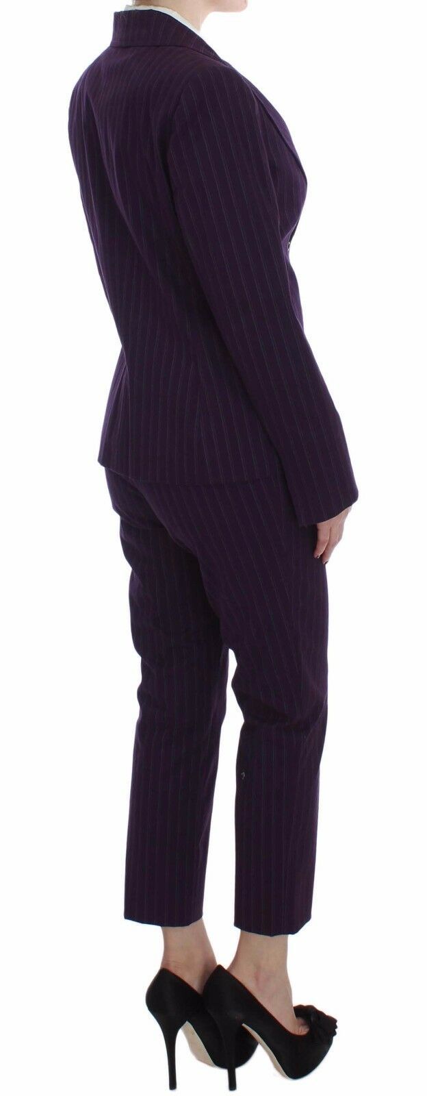 BENCIVENGA Lila gestreifter Stretch-Mantel Blazer Hose Anzug