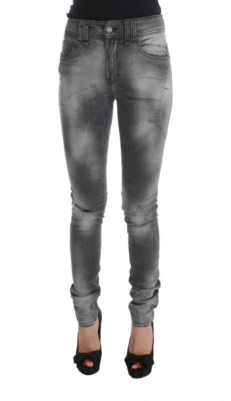 John Galliano Graue Baumwollmischung Slim Fit Denim Jeans Hose