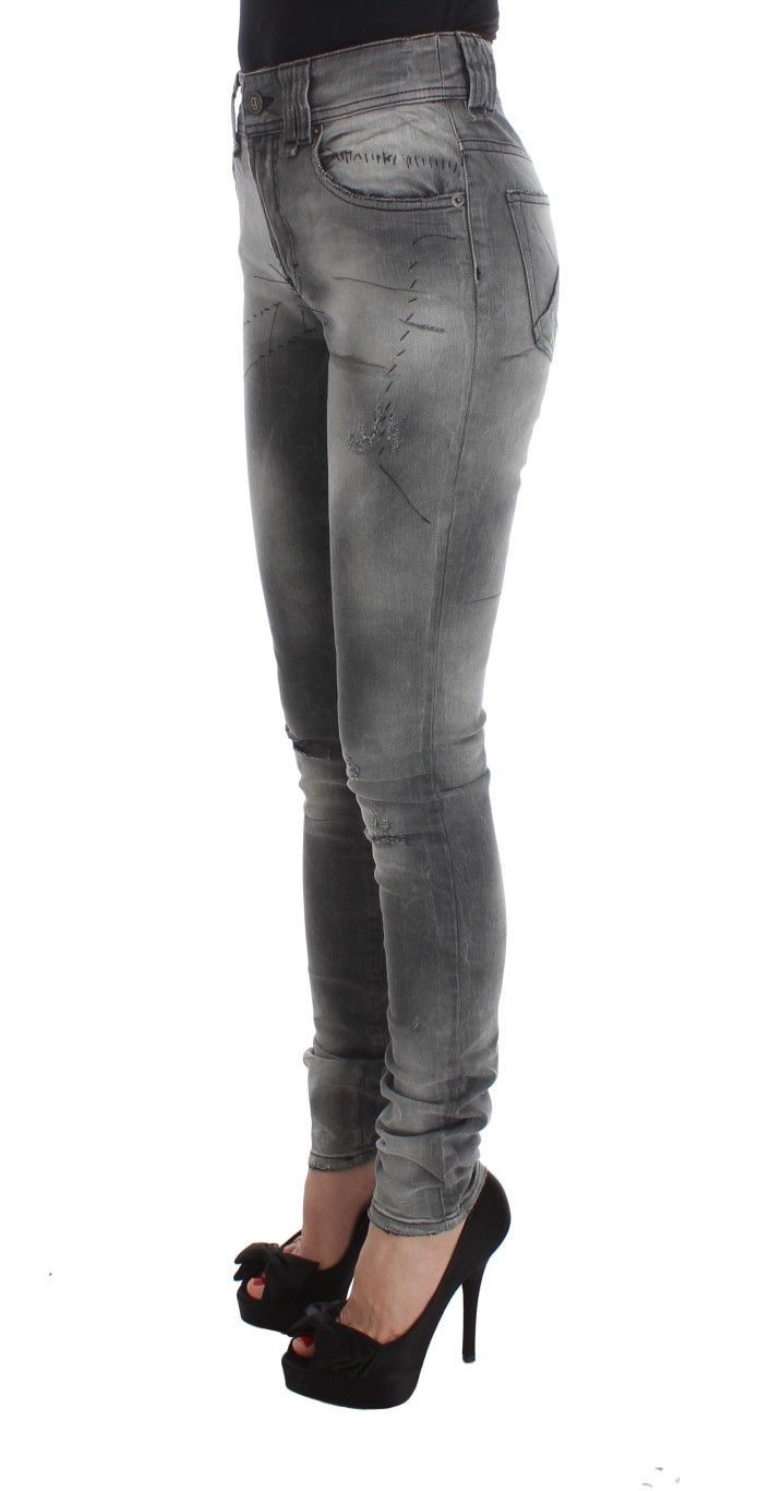 John Galliano Graue Baumwollmischung Slim Fit Denim Jeans Hose