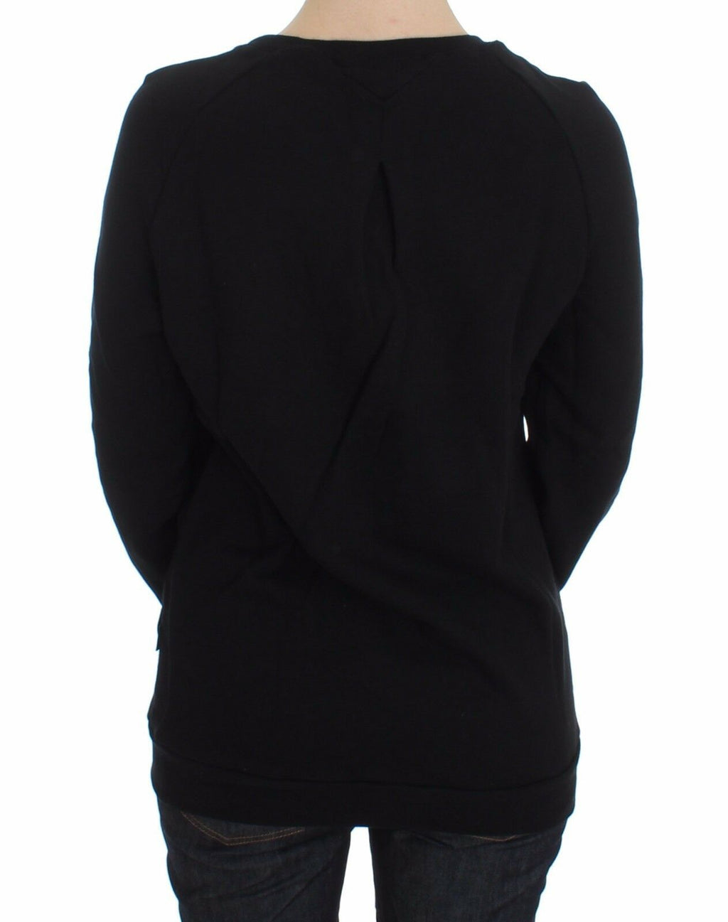 Exte Schwarzer Baumwollmotiv-Pullover mit Rundhalsausschnitt