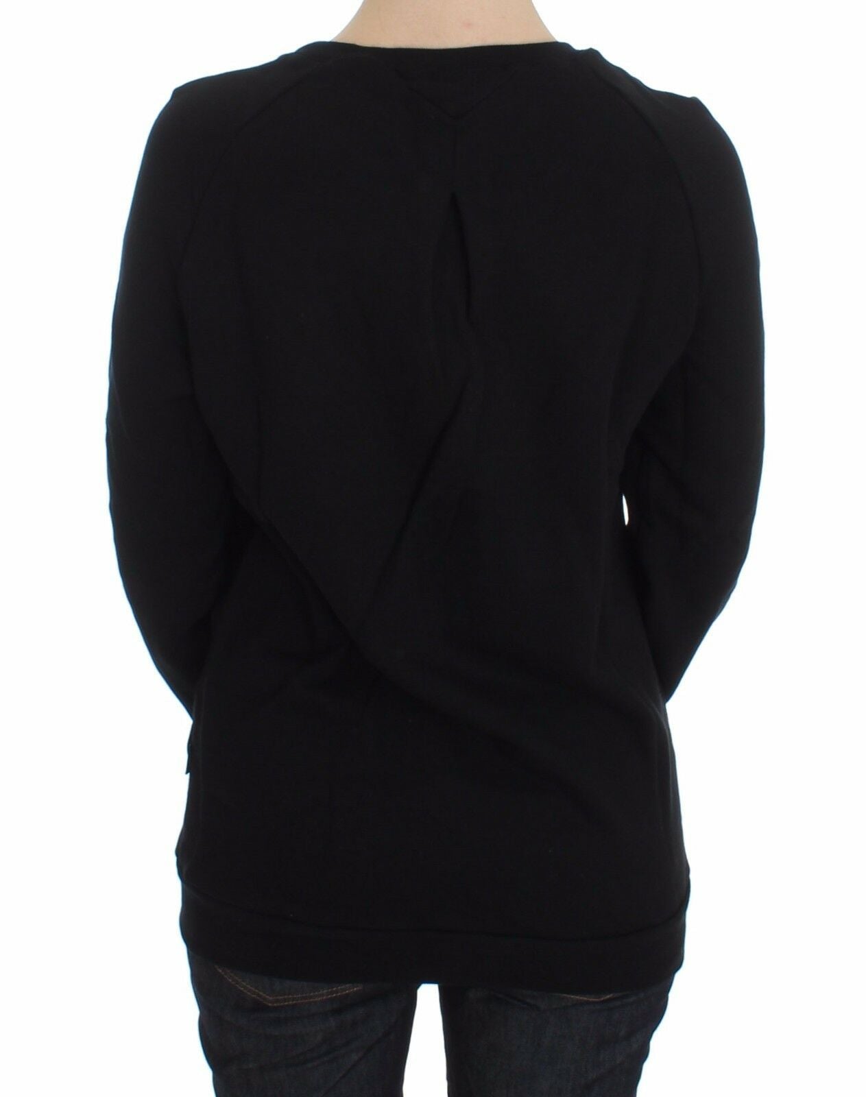 Exte Schwarzer Baumwollmotiv-Pullover mit Rundhalsausschnitt