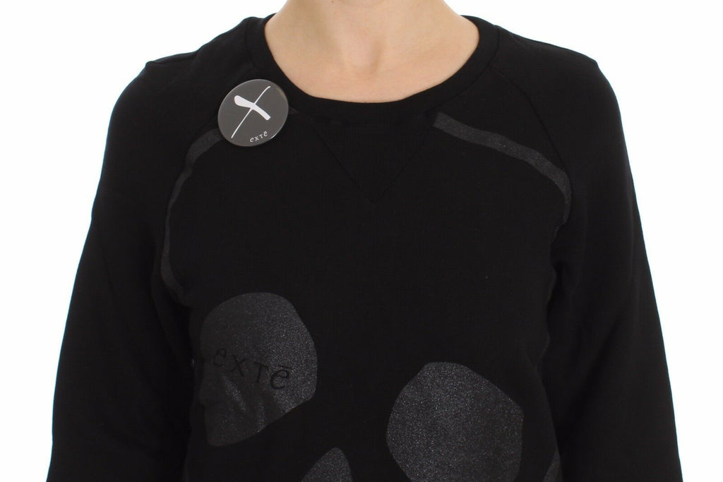 Exte Schwarzer Baumwollmotiv-Pullover mit Rundhalsausschnitt