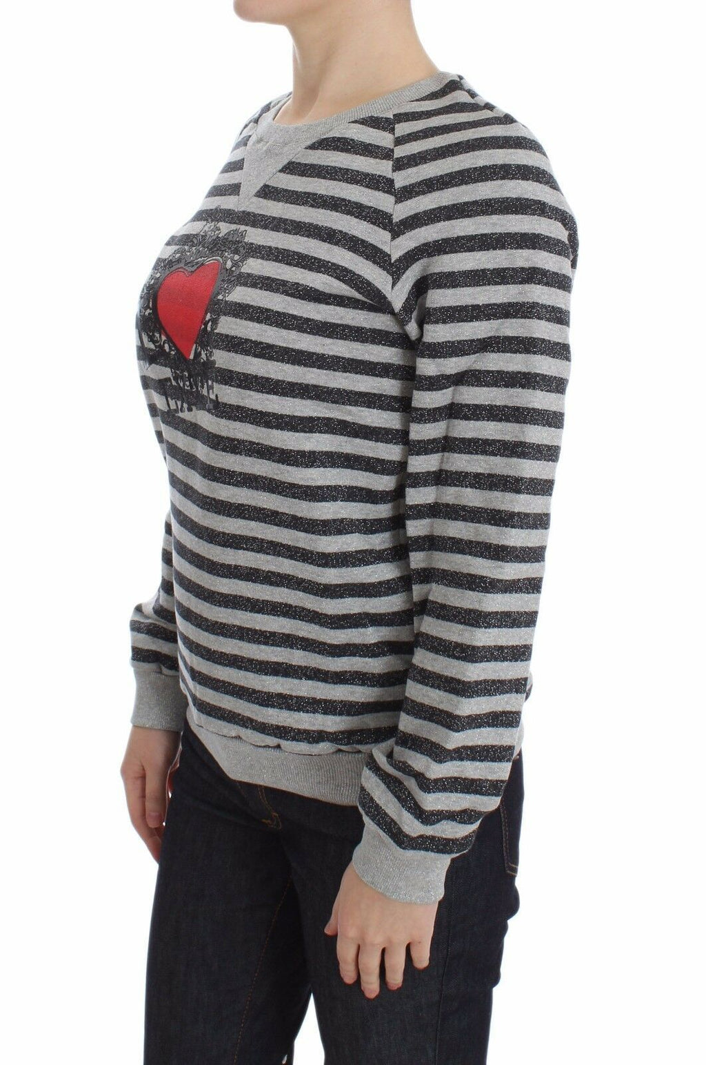 Exte Grey Striped Cotton Crew Neck Sweater