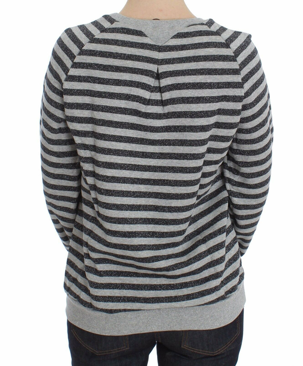 Exte Grey Striped Cotton Crew Neck Sweater