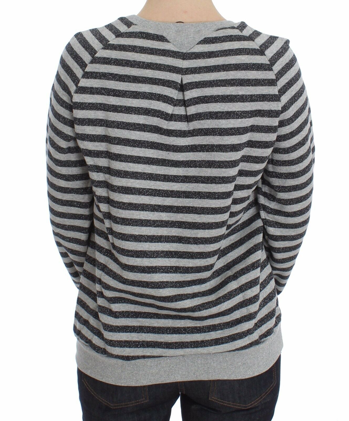 Exte Grey Striped Cotton Crew Neck Sweater
