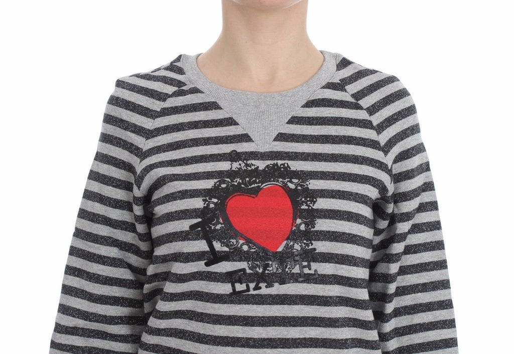 Exte Grey Striped Cotton Crew Neck Sweater
