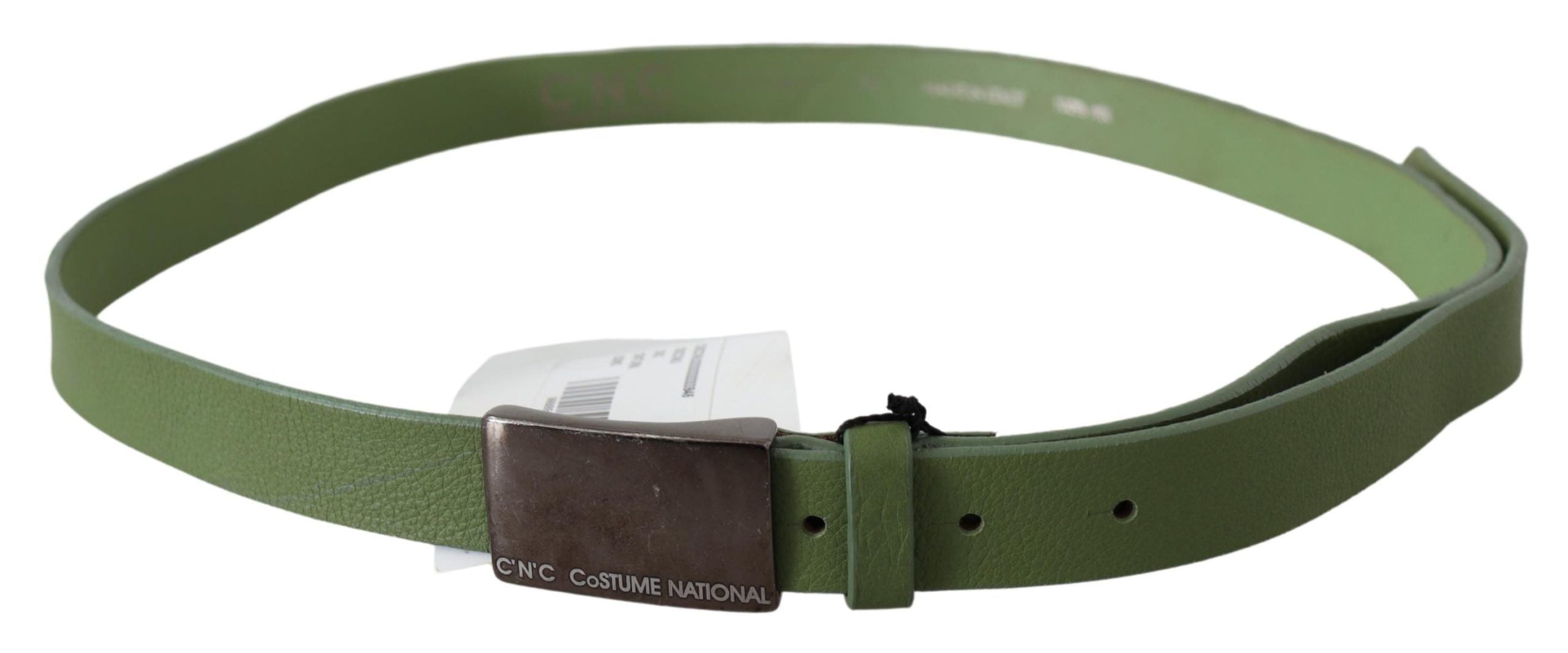 Costume National Green Leather Silver Buckle Waist Men's Belt