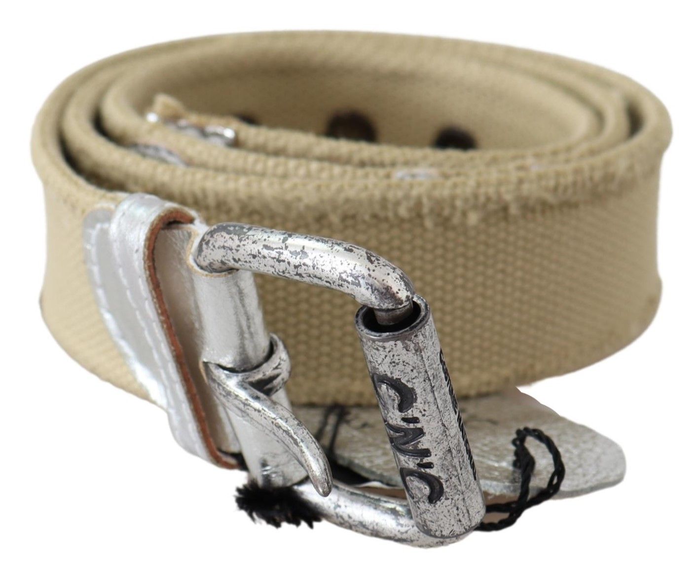 Costume National Beige Baumwolle Rustikale Logo Schnalle Gürtel