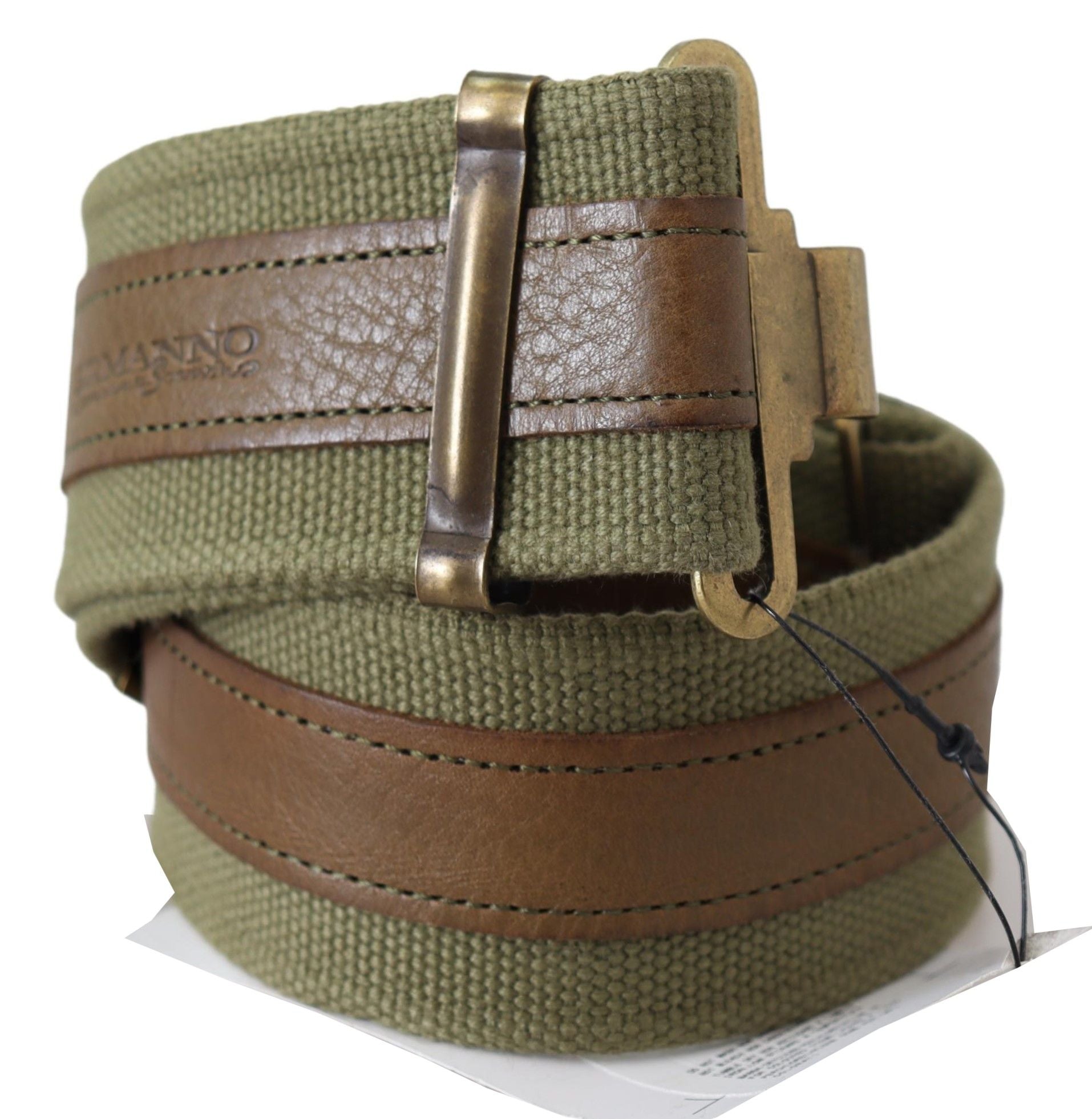 Ermanno Scervino Grünes Leder Rustikale Bronze Schnalle Armee Gürtel