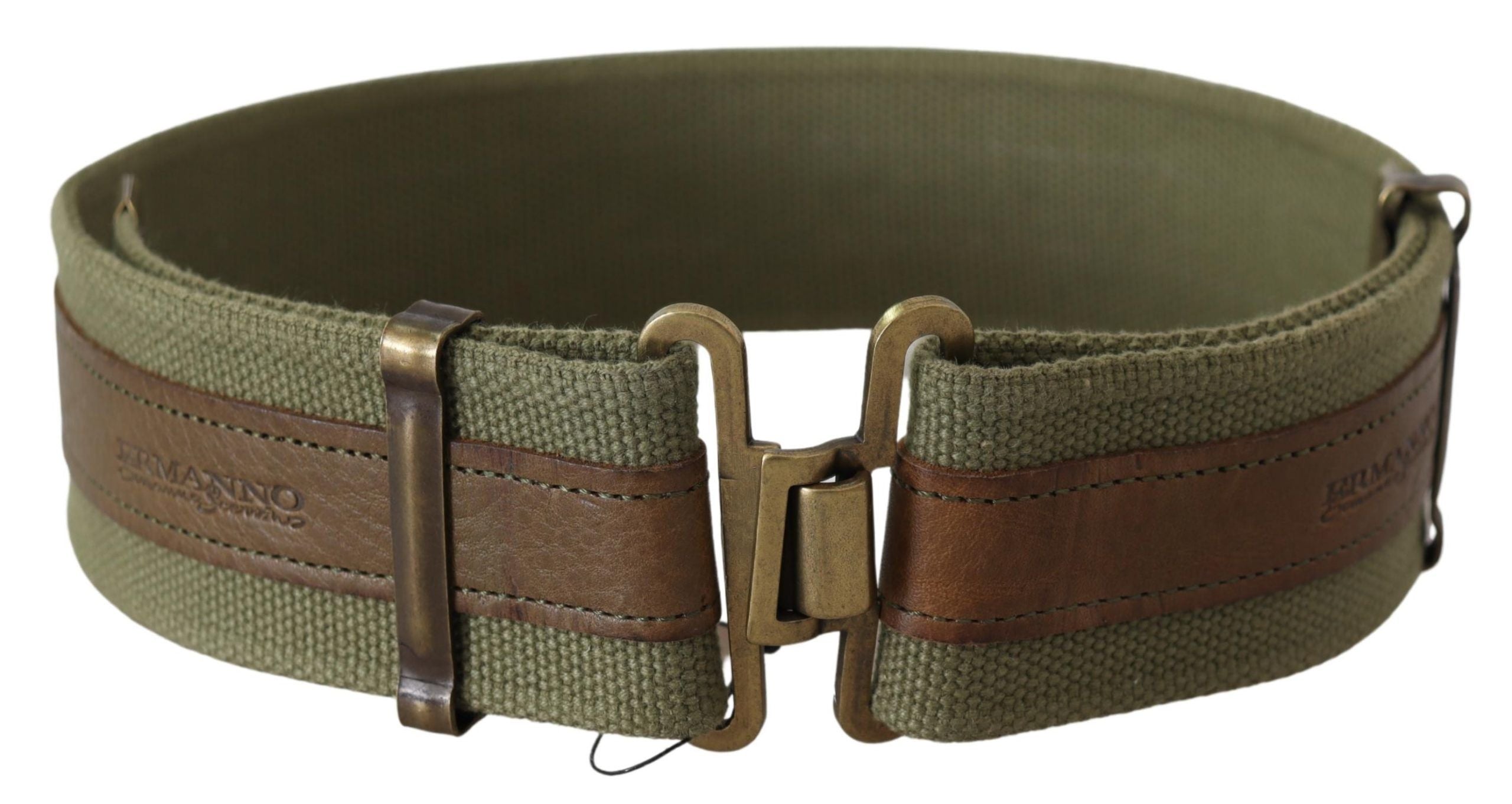 Ermanno Scervino Grünes Leder Rustikale Bronze Schnalle Armee Gürtel
