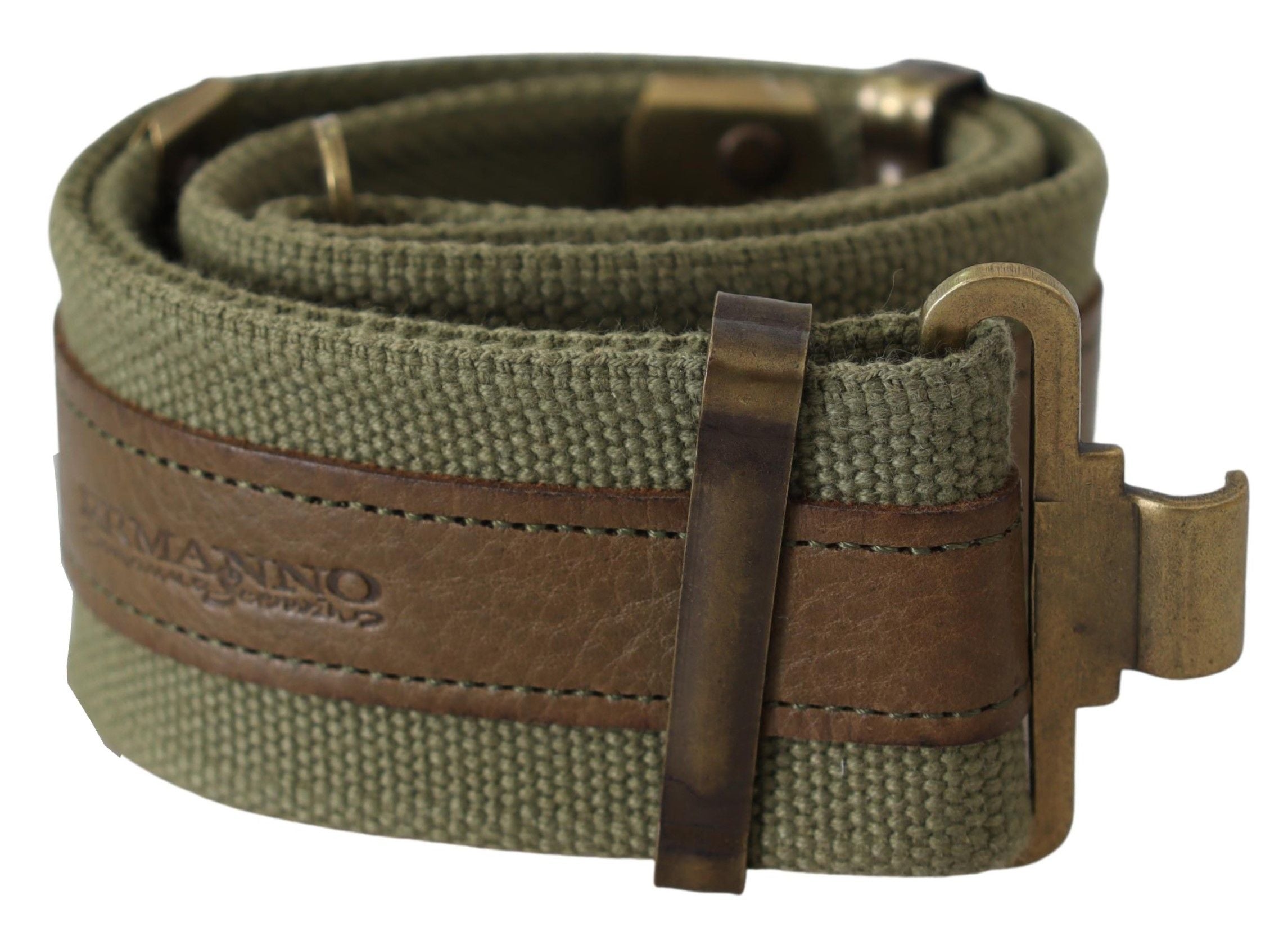 Ermanno Scervino Grünes Leder Rustikale Bronze Schnalle Armee Gürtel