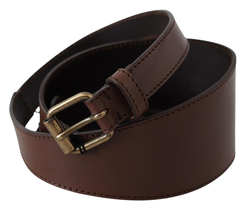 PLEIN SUD Brown Leather Belt with Gold Metal Buckle