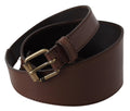 PLEIN SUD Brown Leather Belt with Gold Metal Buckle