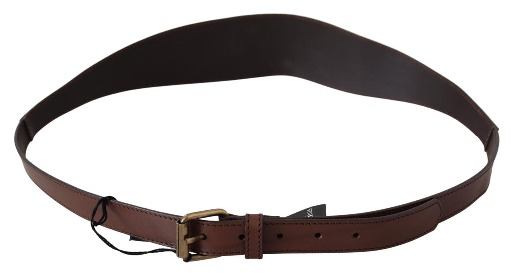 PLEIN SUD Brown Leather Belt with Gold Metal Buckle