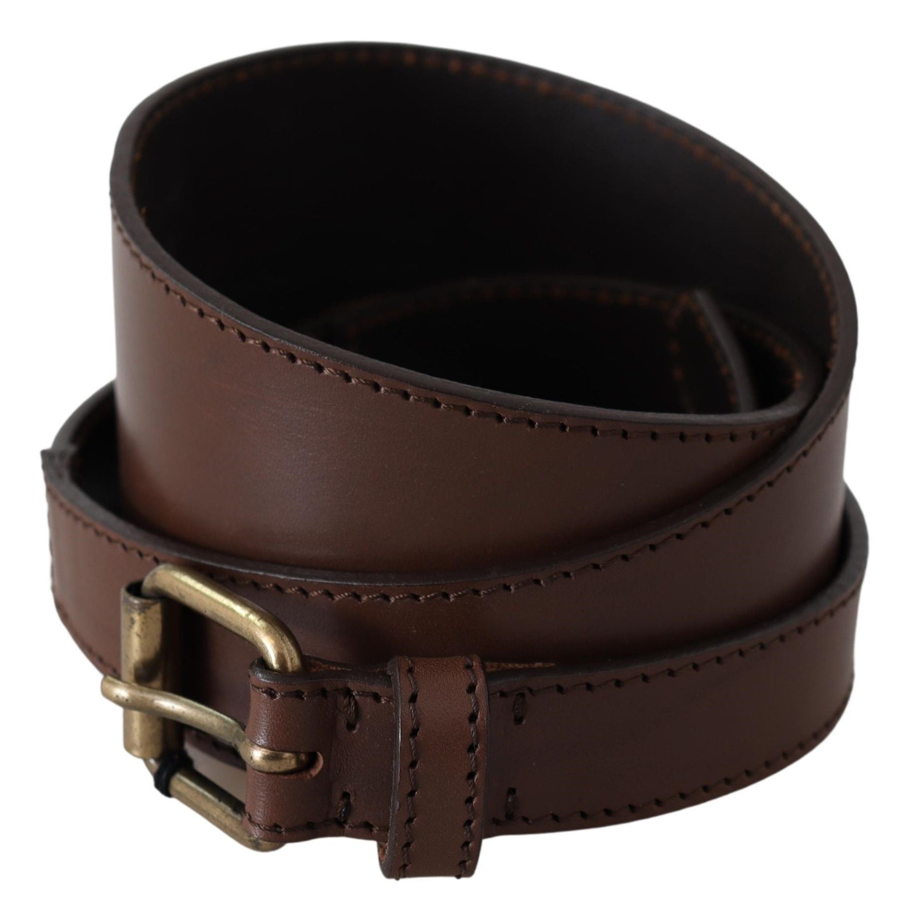 PLEIN SUD Brown Leather Belt with Gold Metal Buckle