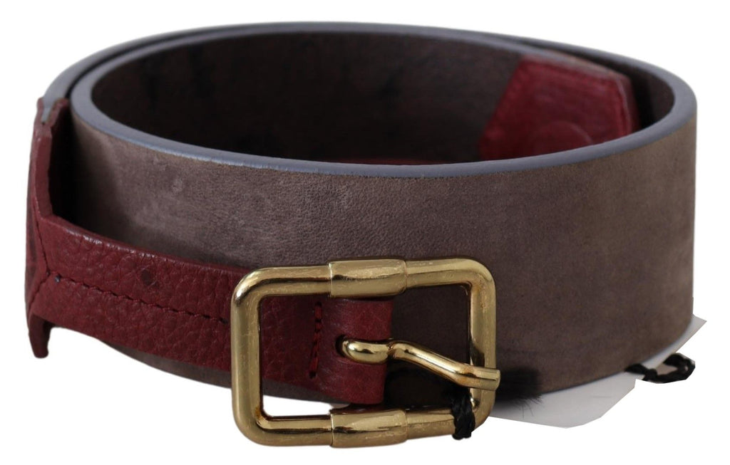 GF Ferre Brown Leather Belt with Wide Gold Chrome Logo Buckle
