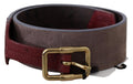 GF Ferre Brown Leather Belt with Wide Gold Chrome Logo Buckle