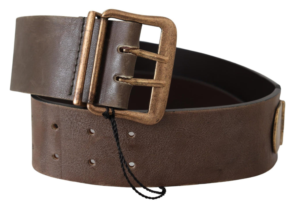 Ermanno Scervino Brauner Ledergürtel mit breiter Bronzeschnalle für die Taille