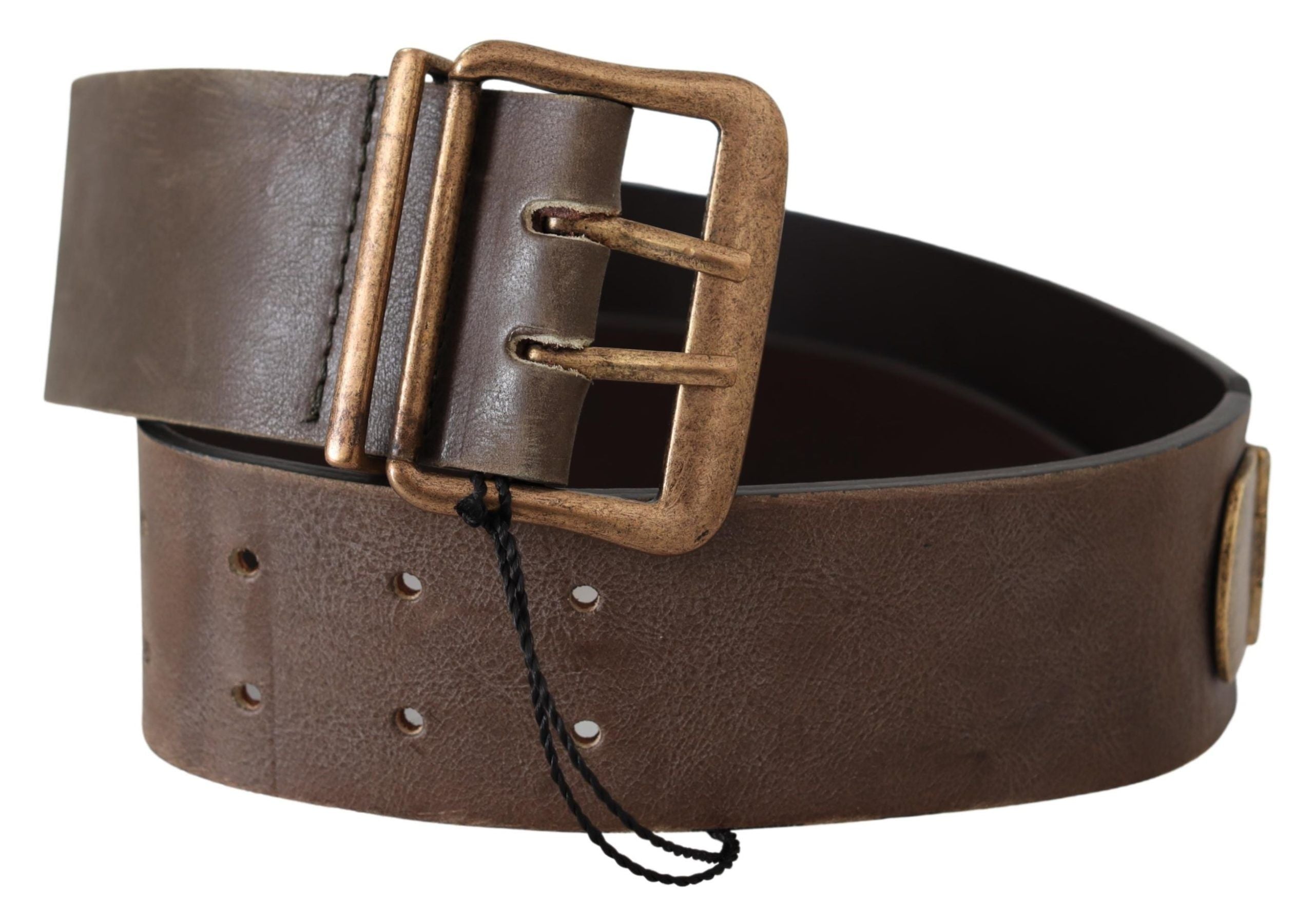 Ermanno Scervino Brauner Ledergürtel mit breiter Bronzeschnalle für die Taille