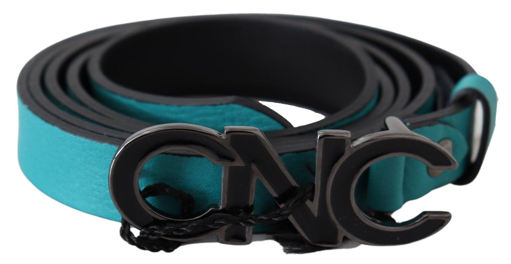 Costume National Blau Grün Leder Logo Silber Schnalle Gürtel