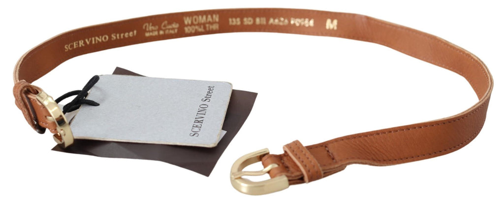 Scervino Street Hellbrauner Leder-Gold-Doppelschnalle-Gürtel
