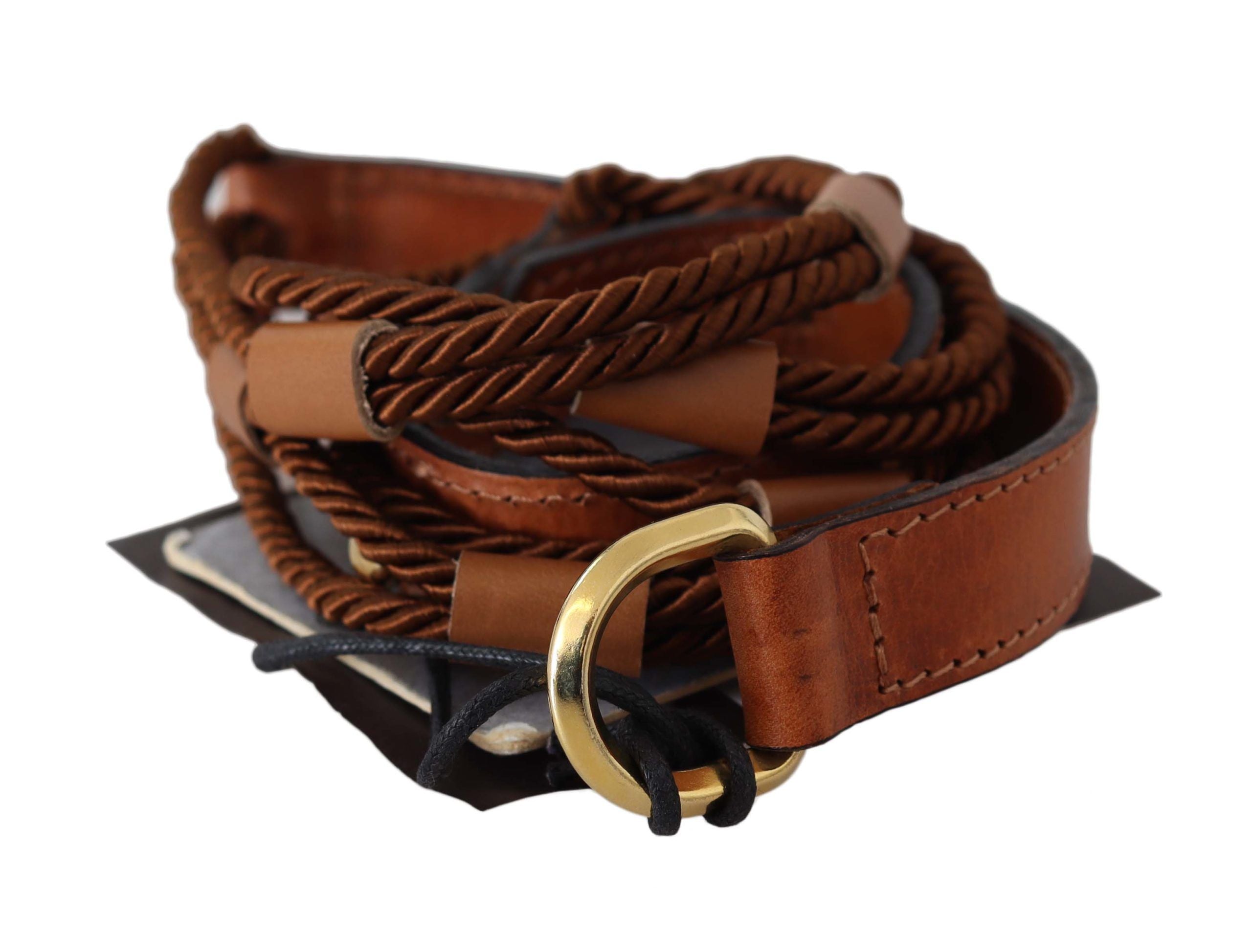 Scervino Street Brauner Ledergürtel mit geflochtenen Seilen und goldener Schnalle