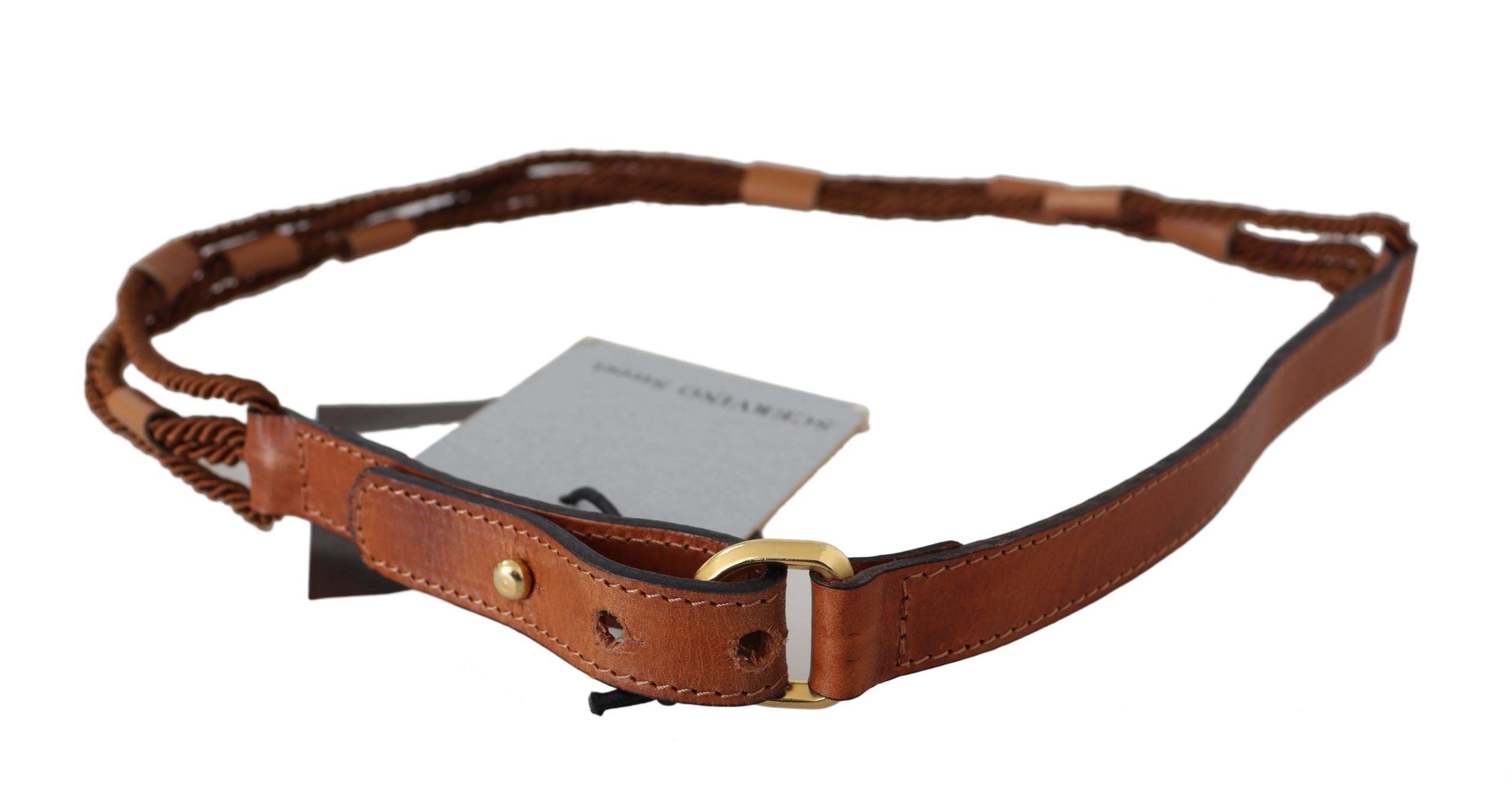 Scervino Street Brauner Ledergürtel mit geflochtenen Seilen und goldener Schnalle