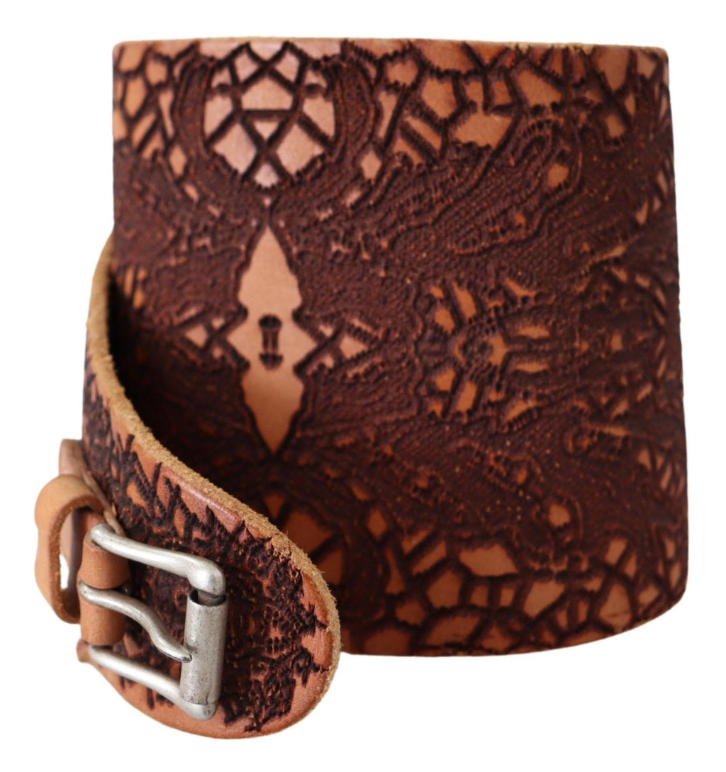 Scervino Street Brauner breiter Ledergürtel mit gesticktem Logo