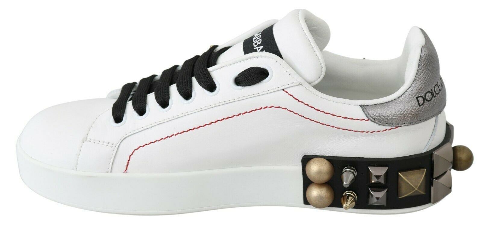 Dolce & Gabbana Weißes Leder Kristall Rosen Floral Turnschuhe Schuhe