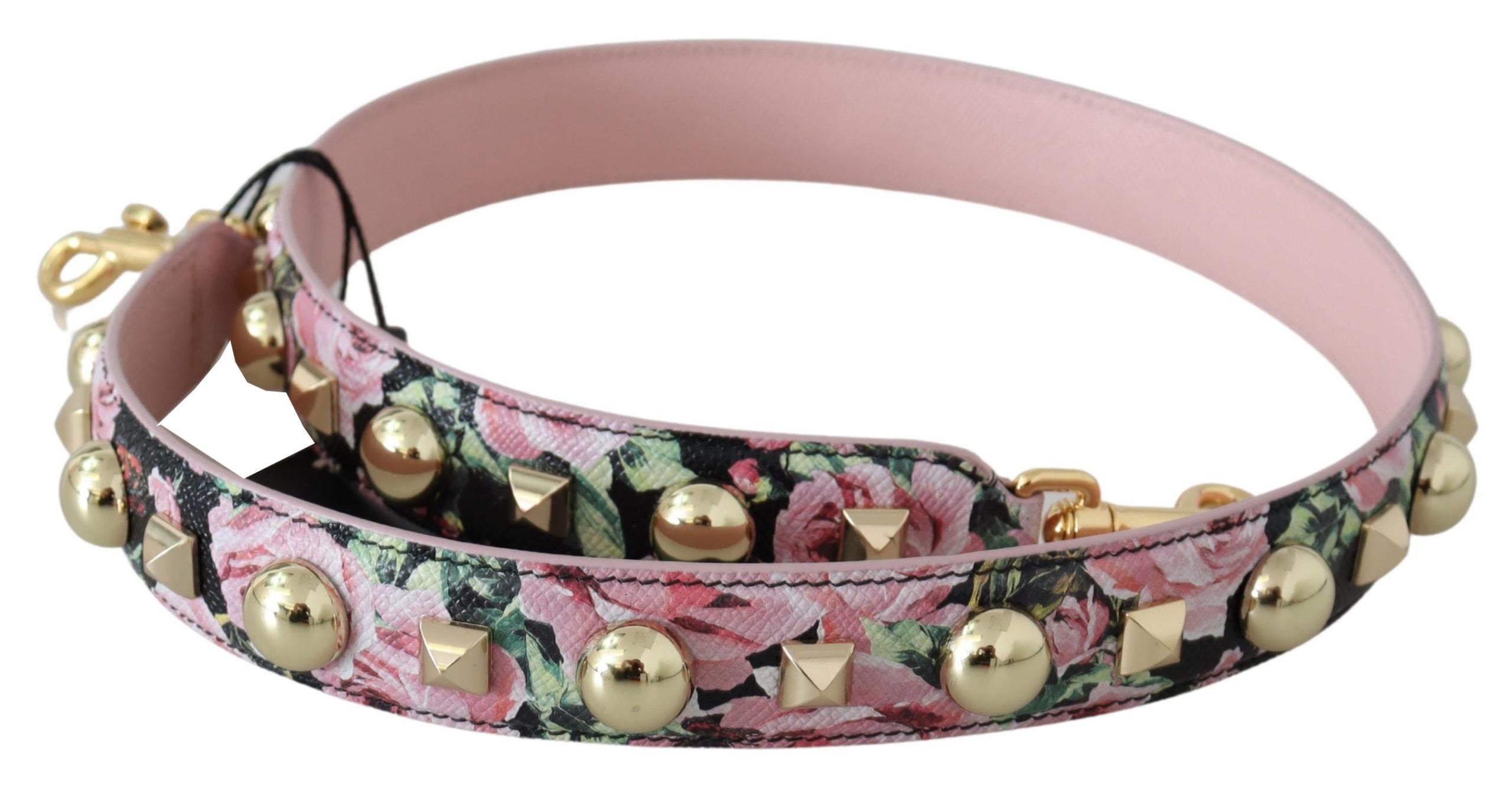 Dolce & Gabbana Rosa geblümte Tasche mit goldenen Nieten Accessoire Schulterriemen