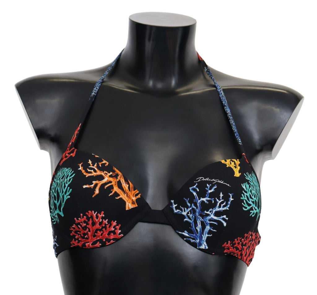 Dolce & Gabbana Schwarze Korallen Print Frauen Beachwear Bikini-Oberteile
