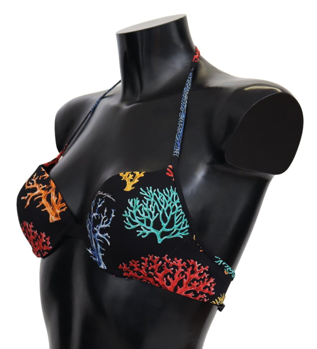 Dolce & Gabbana Schwarze Korallen Print Frauen Beachwear Bikini-Oberteile