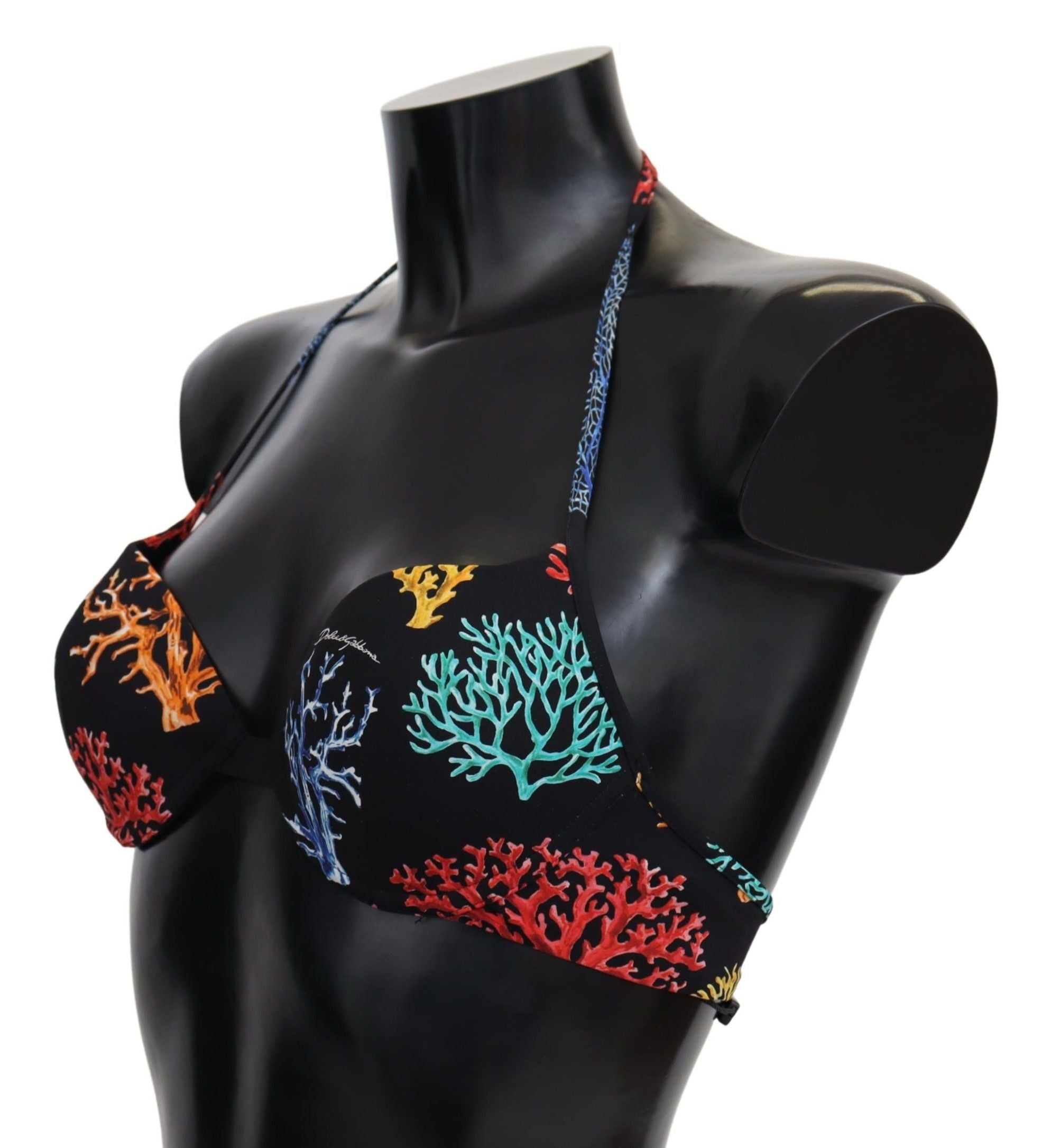 Dolce & Gabbana Schwarze Korallen Print Frauen Beachwear Bikini-Oberteile