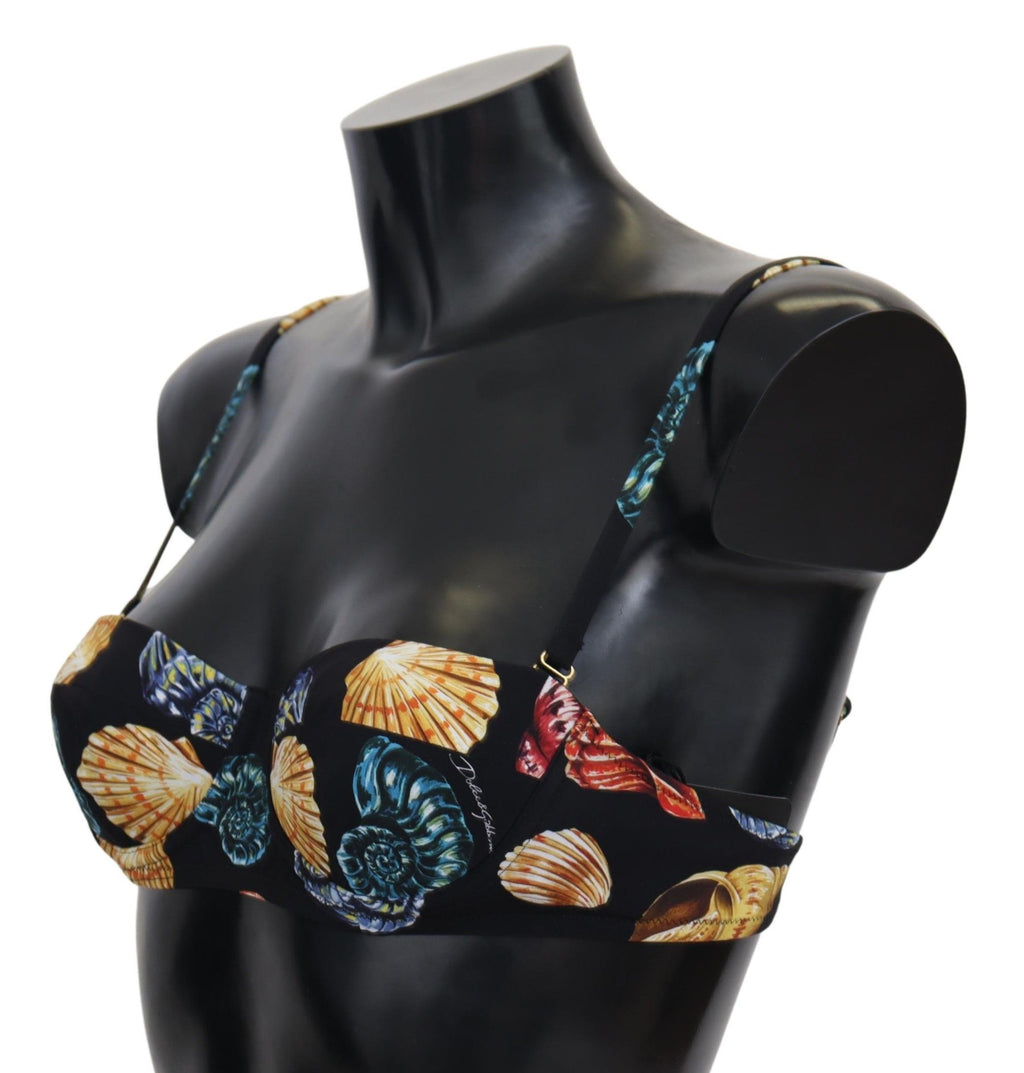 Dolce & Gabbana Schwarze Muscheln Print Damen Bademode Bikini-Oberteile