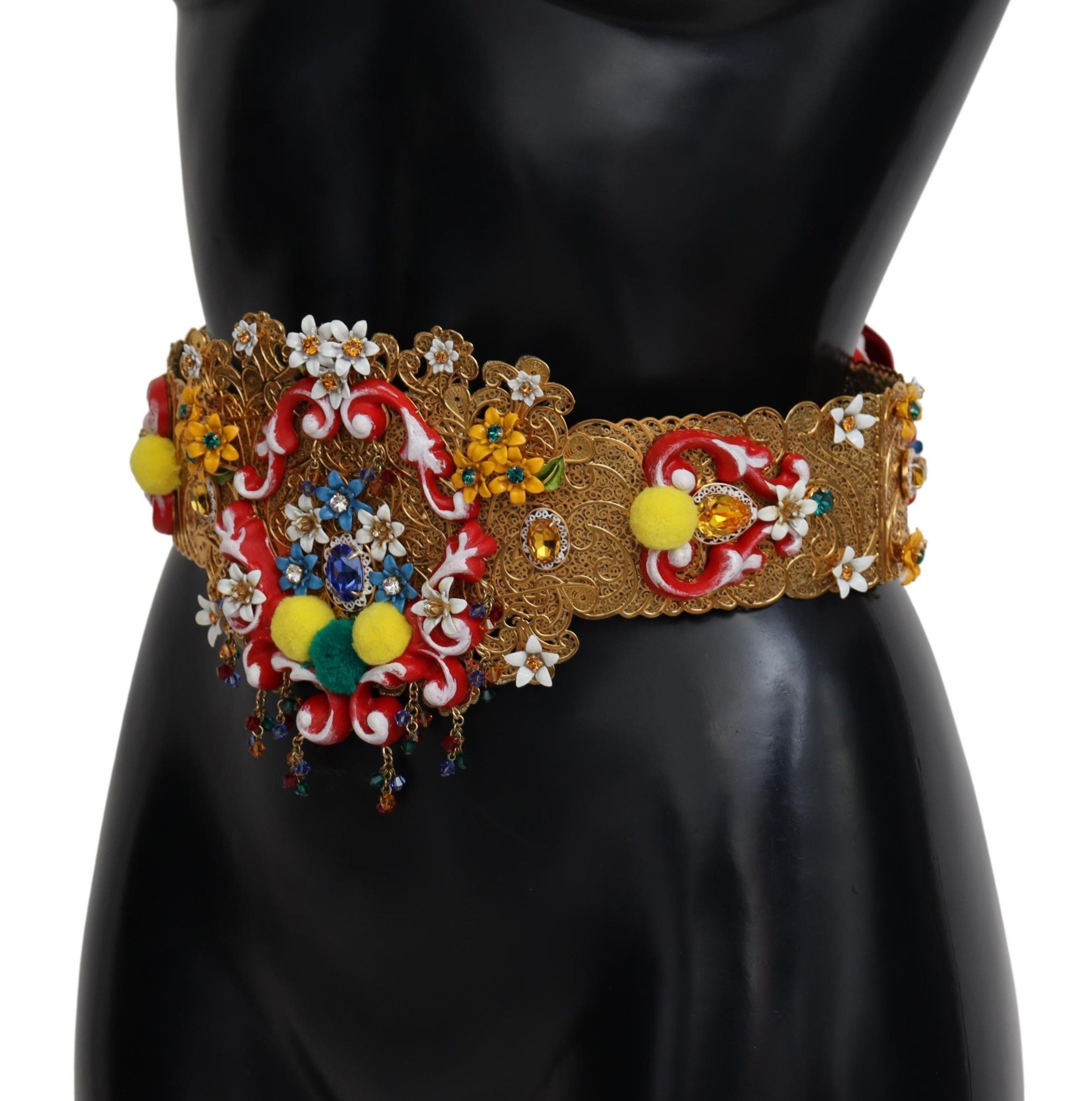 Dolce & Gabbana Breiter Carretto-Gürtel mit floralem Kristall und Verzierungen an der Taille