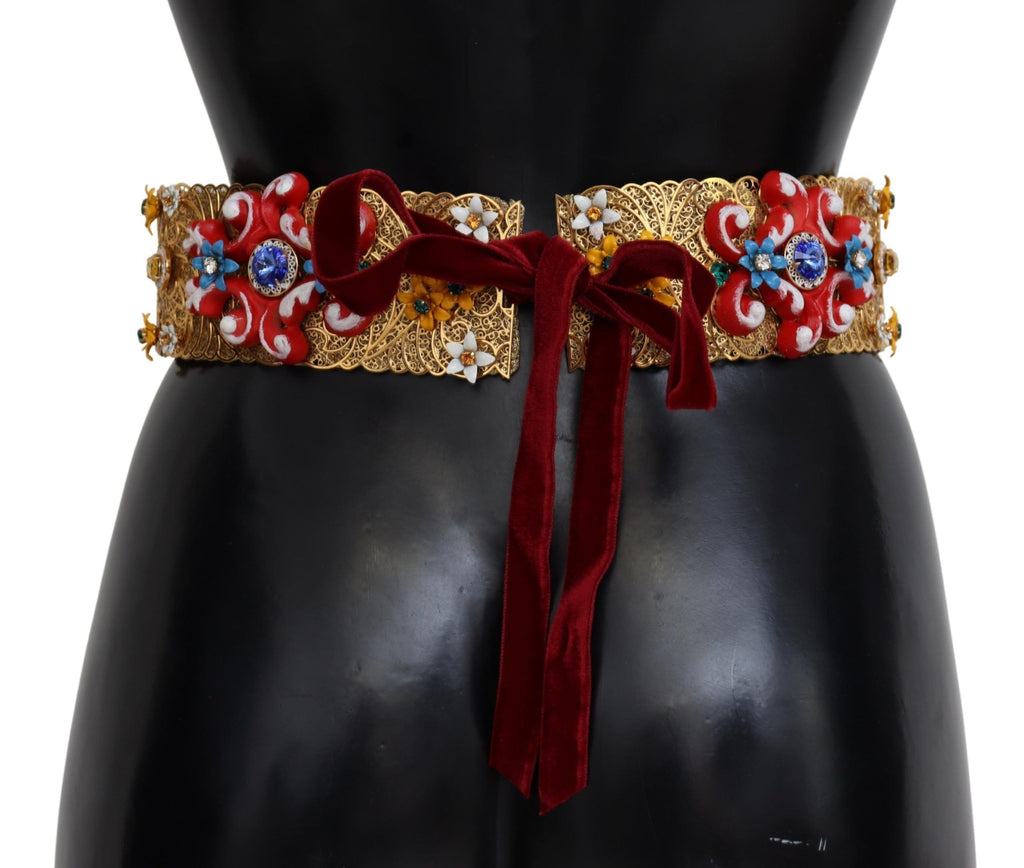 Dolce & Gabbana Breiter Carretto-Gürtel mit floralem Kristall und Verzierungen an der Taille
