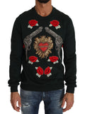 Dolce & Gabbana Green Crystal Heart Roses Gun Pullover