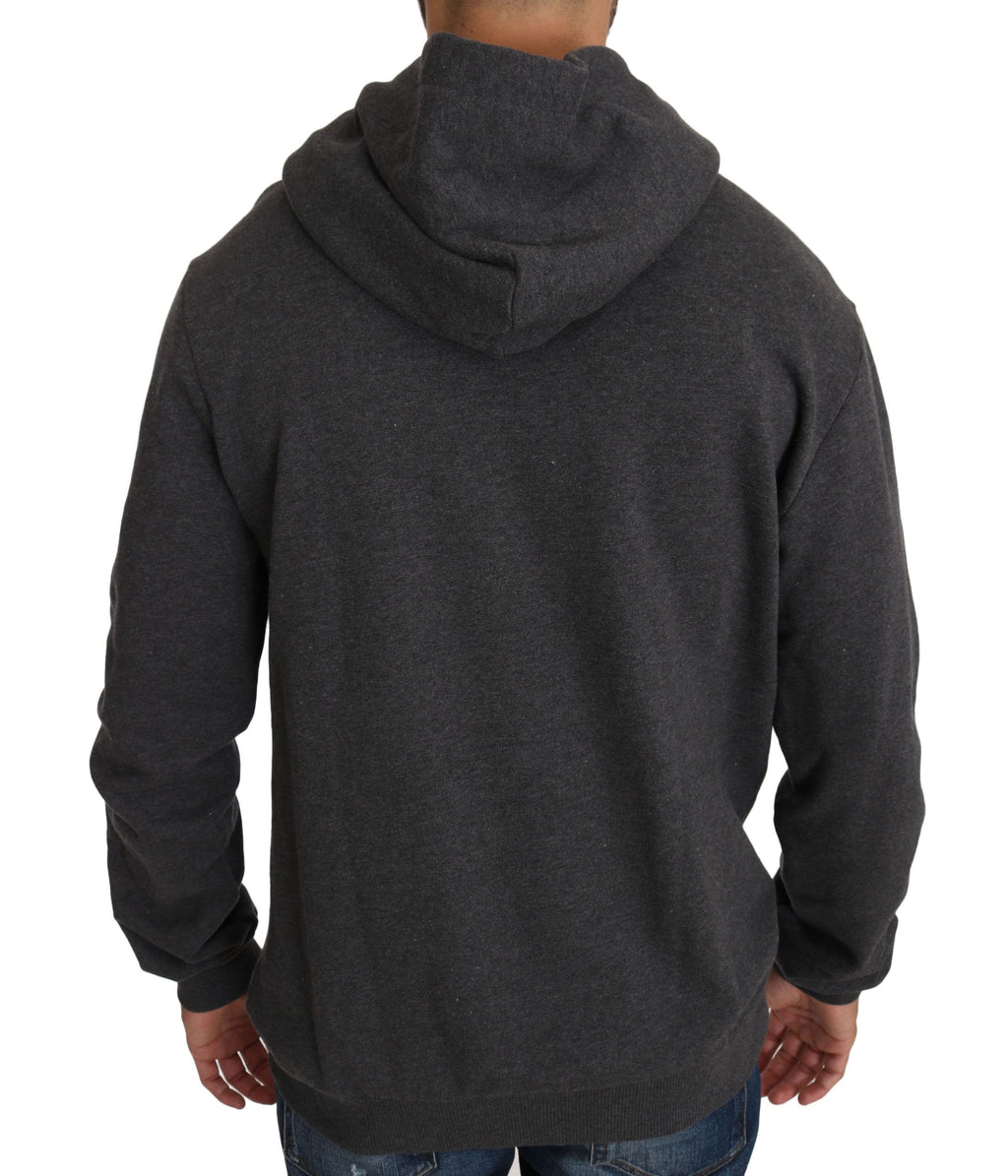 Dolce & Gabbana Grauer Pullover mit Kapuze und rotem Kristallherz Gun