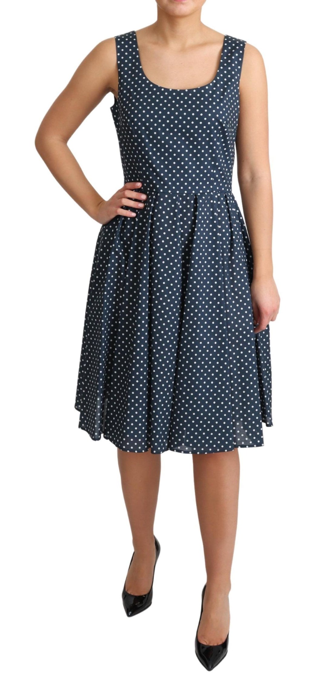 Dolce & Gabbana Blau gepunktetes A-Linien-Kleid aus Baumwolle