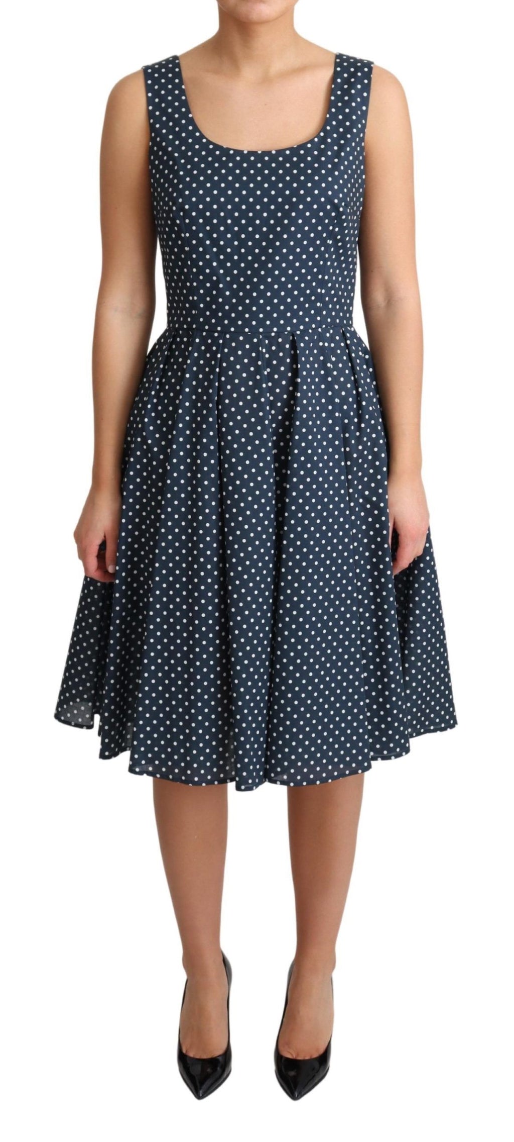 Dolce & Gabbana Blau gepunktetes A-Linien-Kleid aus Baumwolle