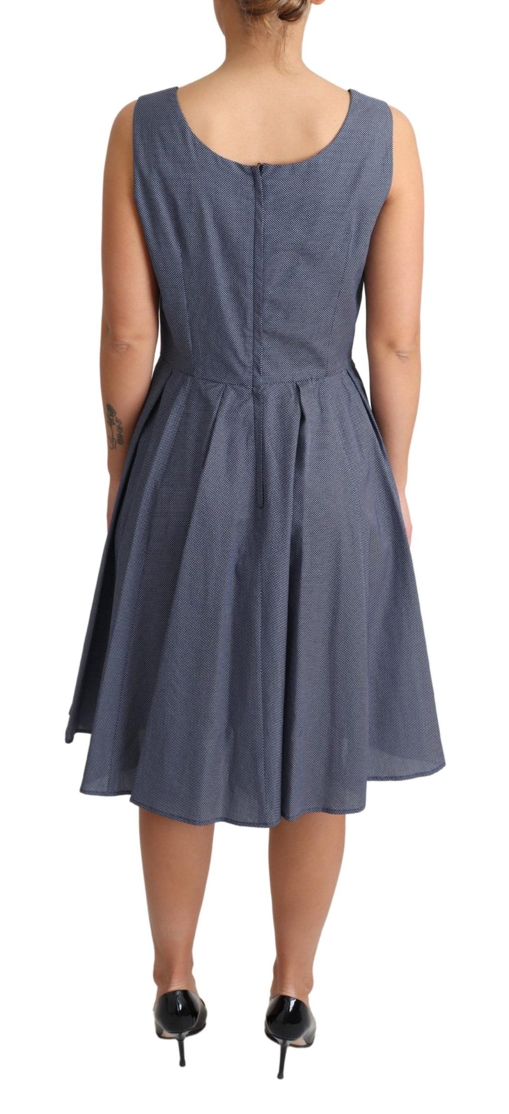 Dolce & Gabbana Blaues Stretchkleid mit Polka-Baumwolle in A-Linie