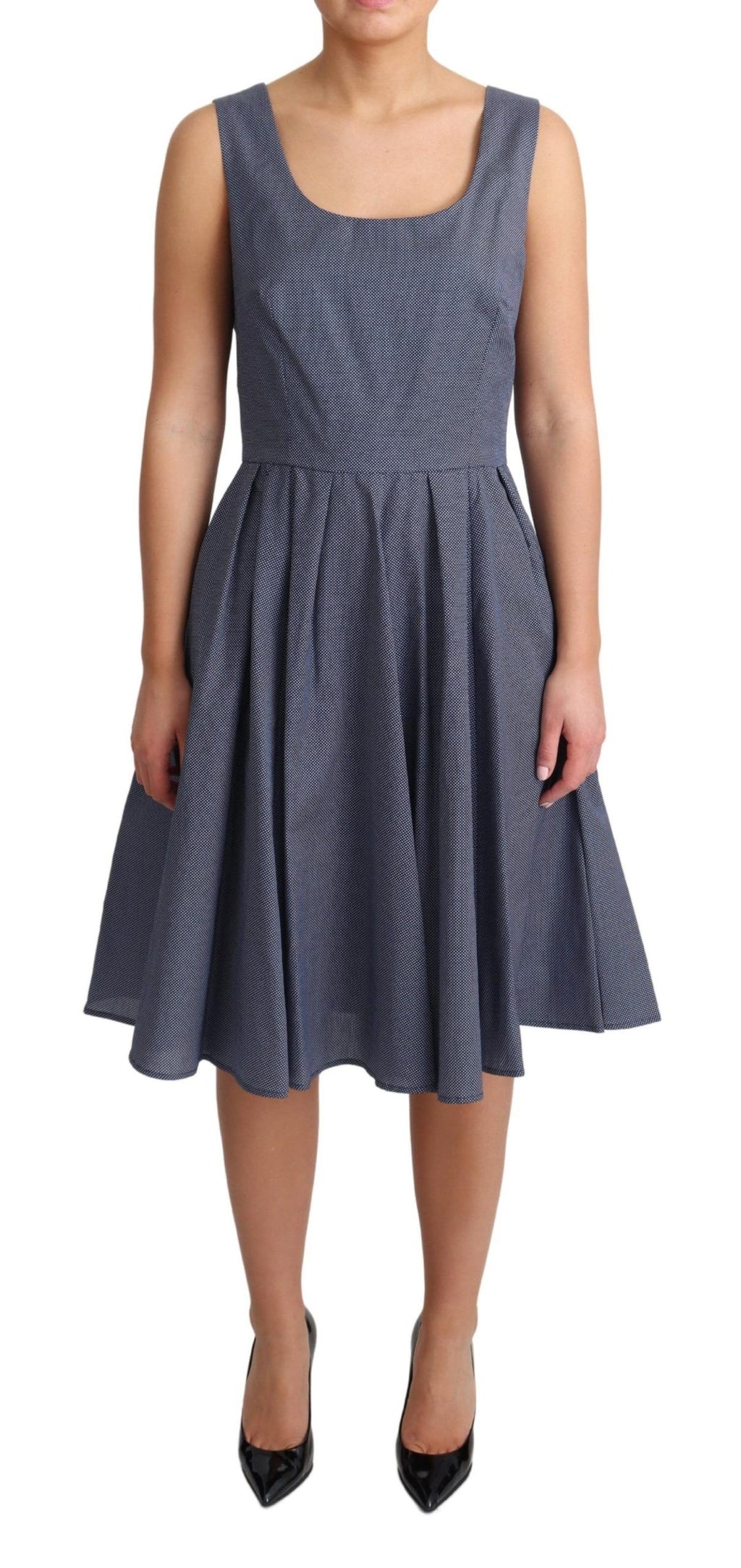 Dolce & Gabbana Blaues Stretchkleid mit Polka-Baumwolle in A-Linie