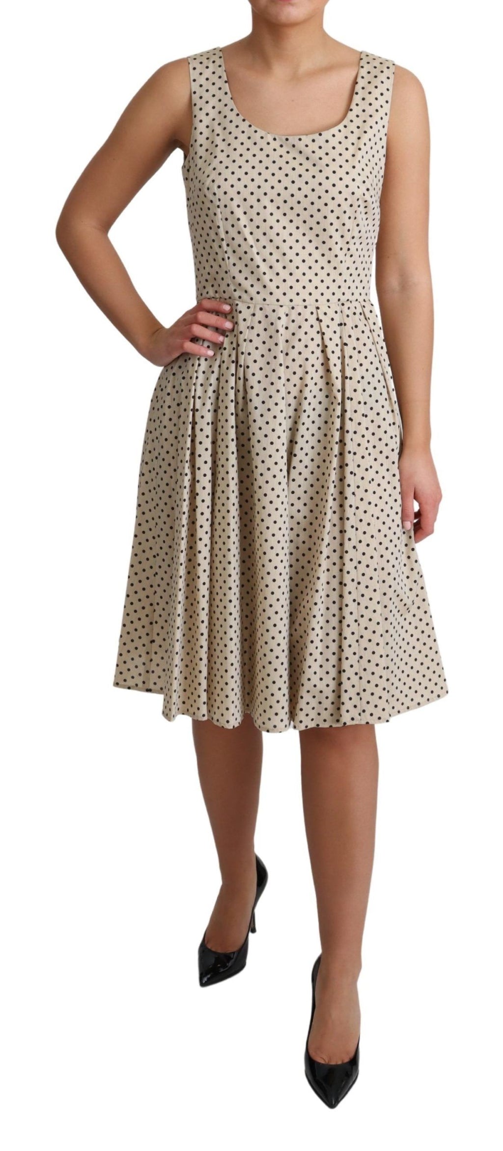 Dolce & Gabbana Beige gepunktetes Kleid aus Baumwolle in A-Linie