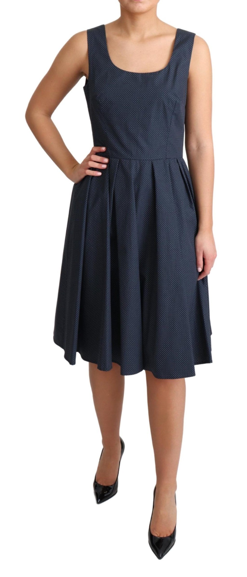Dolce & Gabbana Blaues gepunktetes A-Linien-Kleid aus Baumwolle
