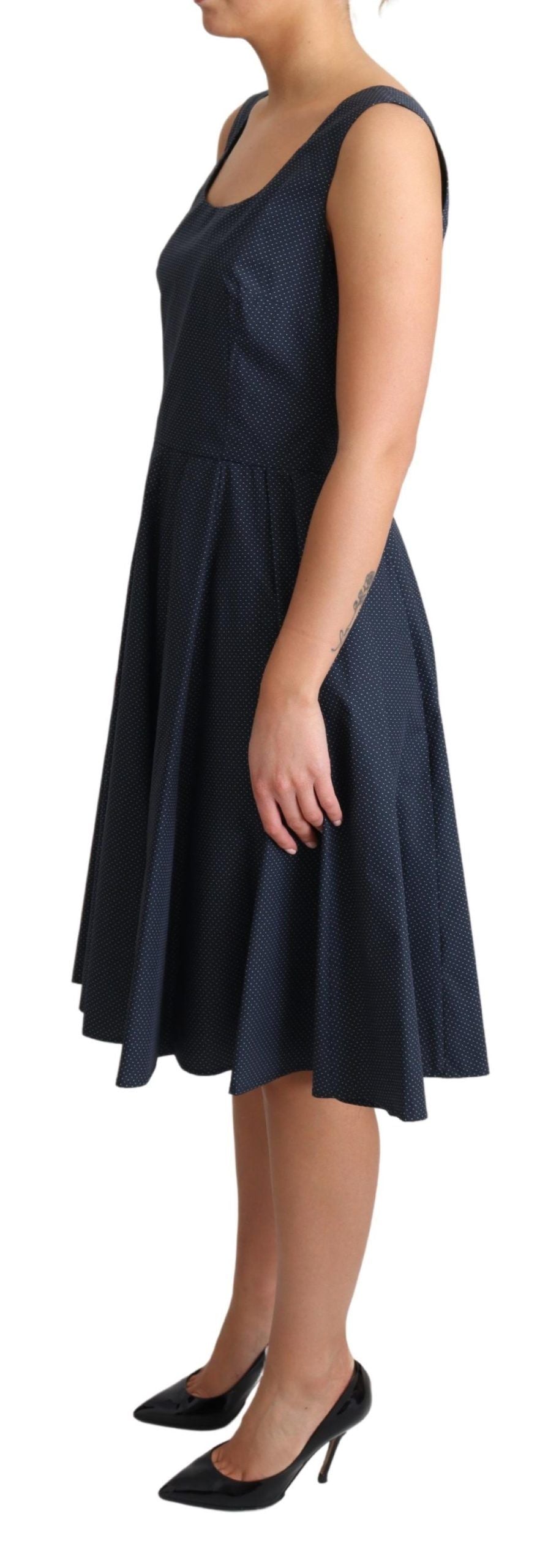 Dolce & Gabbana Blaues gepunktetes A-Linien-Kleid aus Baumwolle