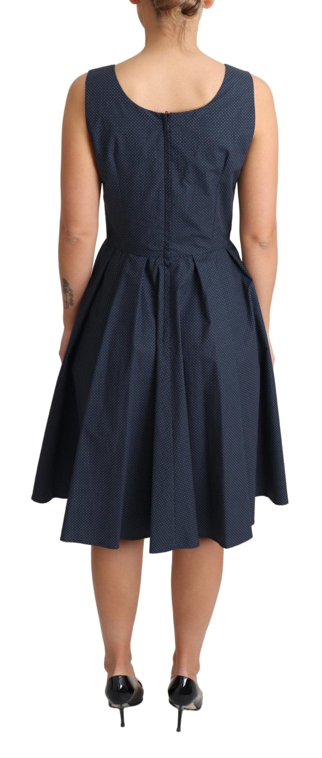 Dolce & Gabbana Blaues gepunktetes A-Linien-Kleid aus Baumwolle